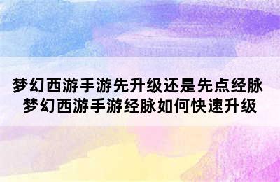 梦幻西游手游先升级还是先点经脉 梦幻西游手游经脉如何快速升级